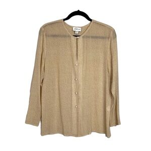 BARAMI Vintage 100% Silk Tan Button Front Blouse size Small